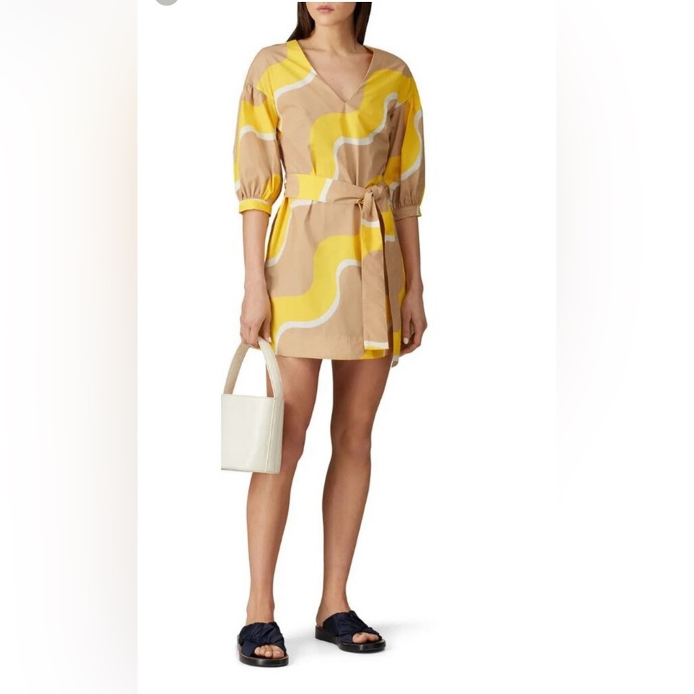 Chinti & Parker Yellow Wave Printed Dress Cotton Short Sleeve Belted Mini size 4